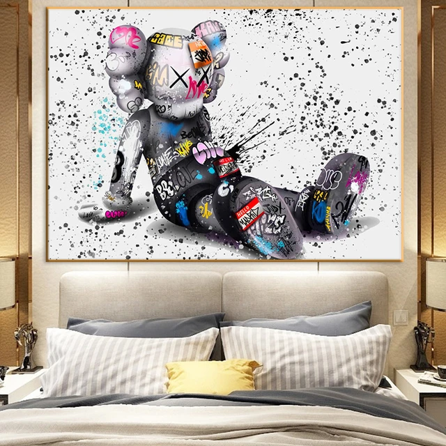 Pop Art Anime Bear Kaws Canvas Print: Modern, Vibrant Wall Decor