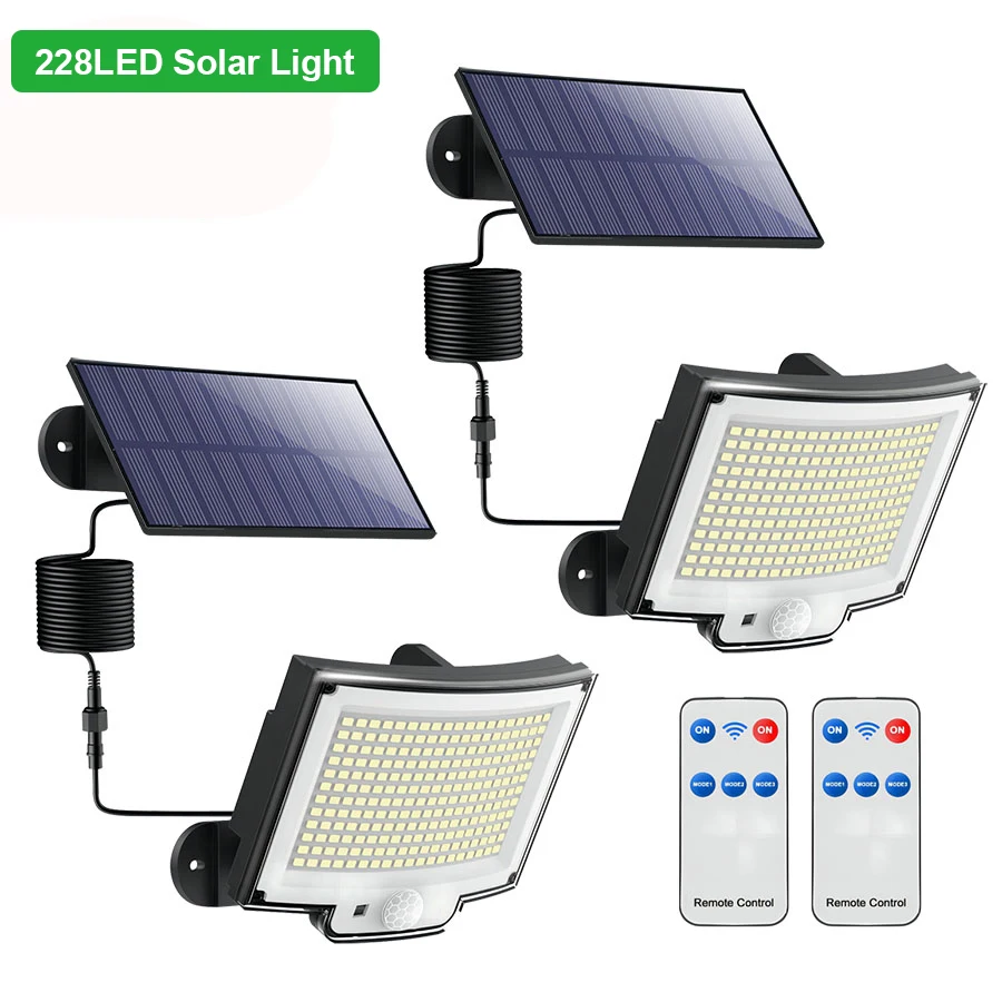 Luces solares LED 228/328 lámpara de pared con Sensor de movimiento PIR para exteriores IP65 farola impermeable con control remoto para iluminación de jardín
