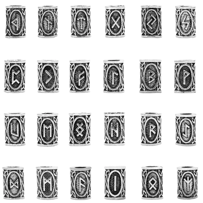 61 PCs Set Norse Runes Beads for Beards Hair Paracord Bracelets Necklace