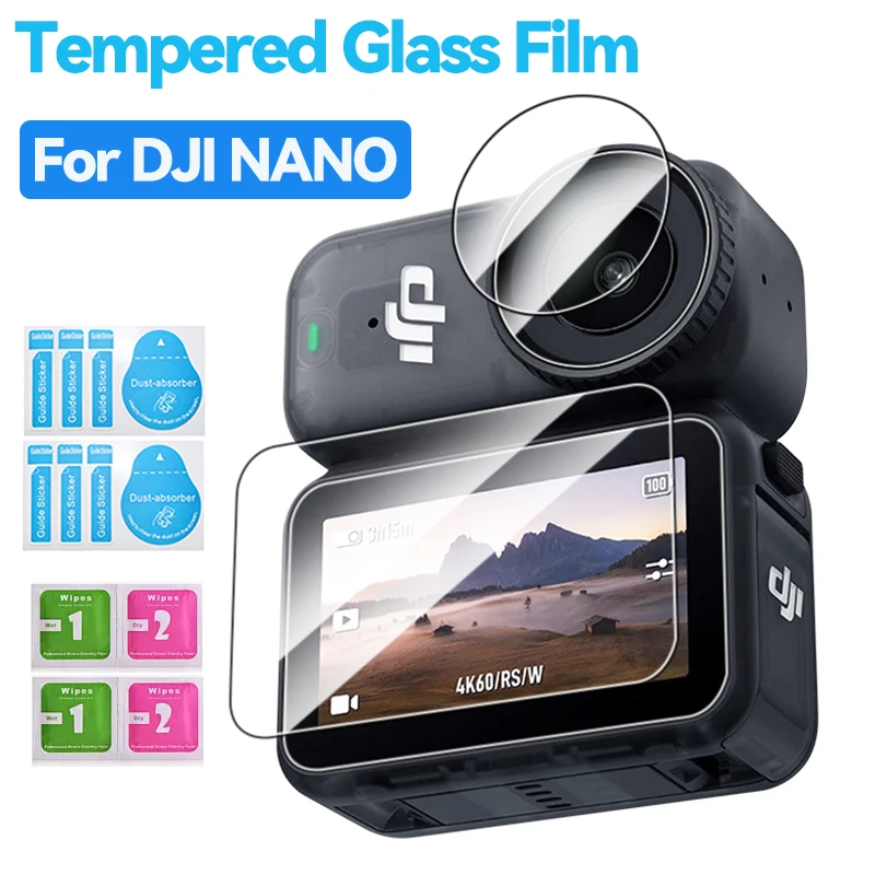 Protections écran Verre Trempé Pour DJI Osmo Nano – 2 Pièces écran + 2 Pièces Caméra Arrière, Dureté 9H, Anti-empreintes