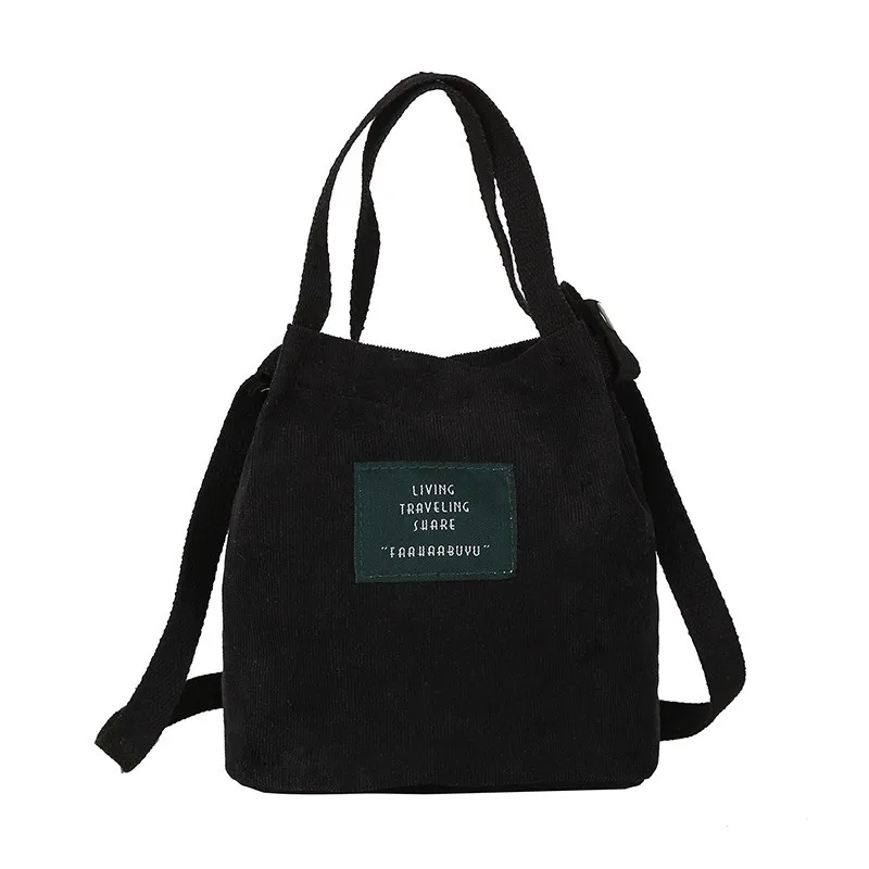 Shoulder Bag Retro Corduroy Canvas Simple Solid Color Literary Shoulder Original Bucket Cloth Bag