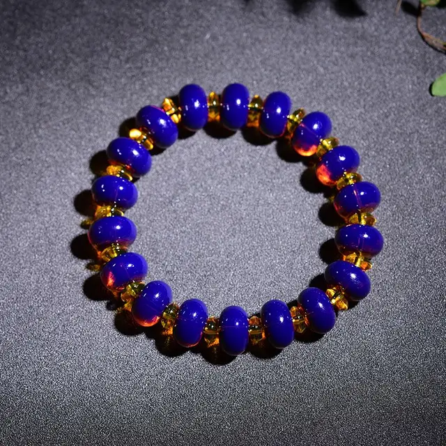 Natural Multi-meter Water Purified Violet Lamper Bracelet Raw Ore Raw Stone Beeswax Amber Plate Bead Hand String Couple Jewelry