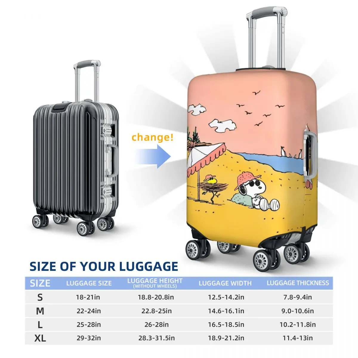 MINISO SNOOPY Cartoon Anime Suitcase Cover Holiday Travel Elastic Luggage Supplies Protection 6