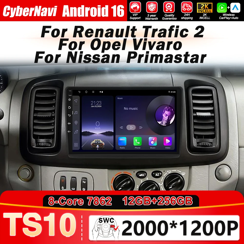Radio de coche con Android Auto para Renault Trafic 2, Opel Vivaro A, Nissan Primastar 2001 - 2014, navegación GPS, Carplay, 4G, sin 2din 1