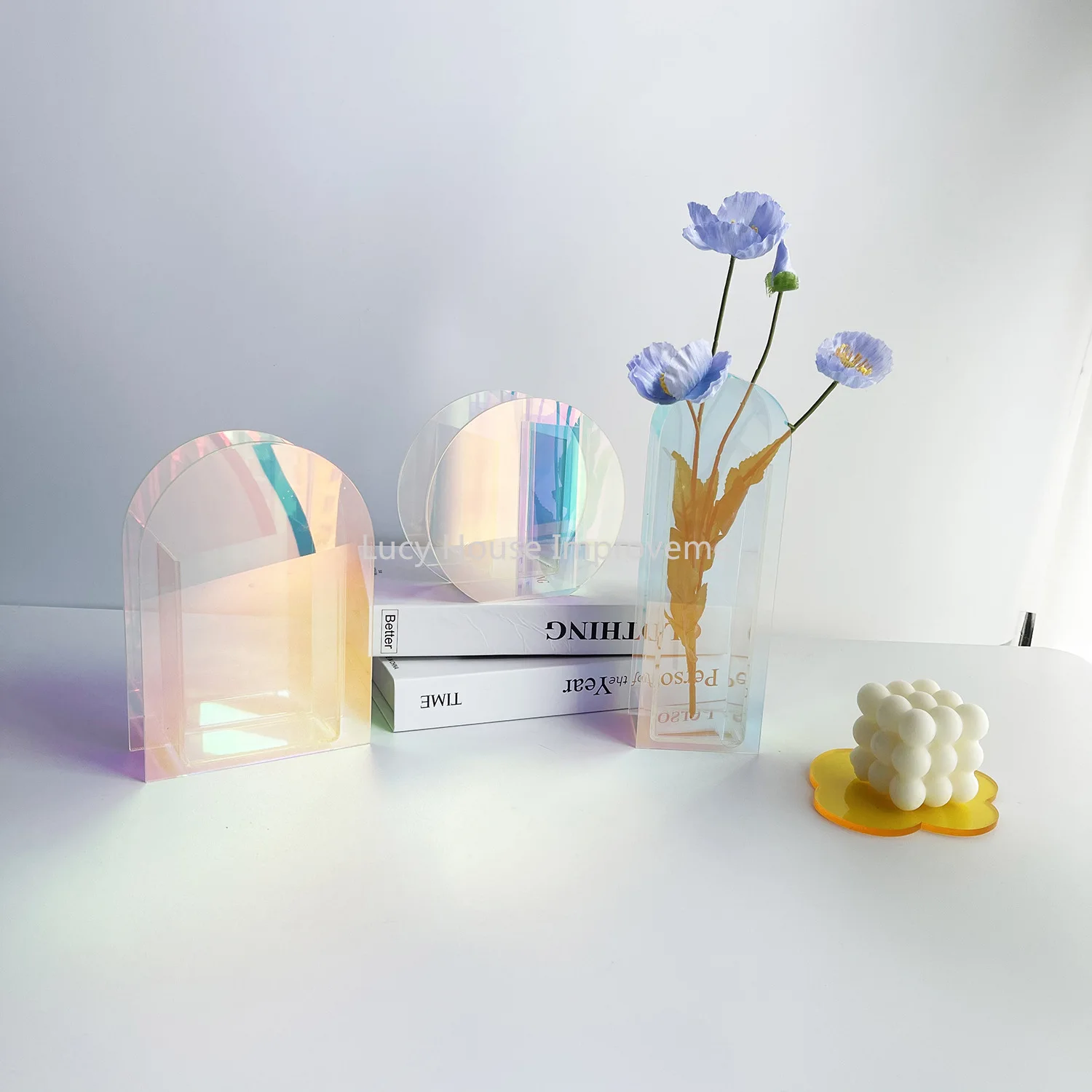 Acrylic vase 3D Geometry Acrylic Flower Pot Nordic Flower Wave Shape Not Fragile Flower  Holder Home Decorat 5