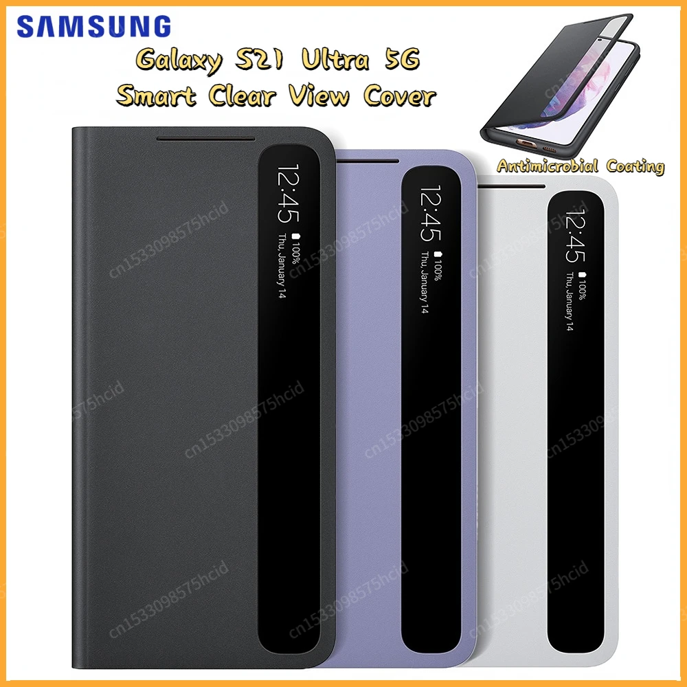 Custodia Per Telefono Originale Samsung Mirror Cover Clear View Per Samsung Galaxy S21Ultra (Ef-Zg998) S-View Flip Cover Custodie Intelligenti
