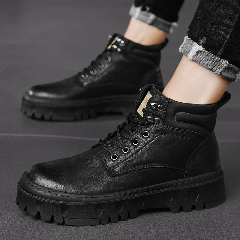 

Мужская обувь, распродажа, новинка 2023, мужские ботинки на шнуровке, зимние водонепроницаемые короткие ботинки на платформе с круглым носком разных цветов, модные ботинки