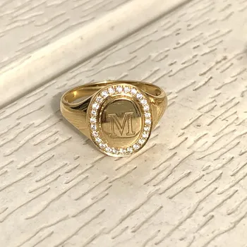 UBESTNICE Ins Popular Real 18K Solid Yellow Gold Jewelry AU750 Natural Diamond Seal Rings for Unisex Lovers Custom Letterring 1