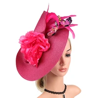 Braided Fascinator Hat with Butterfly and Flower, Kentucky Derby Big Hat Jockey Club Church Cocktail Tea Party Headwear 6
