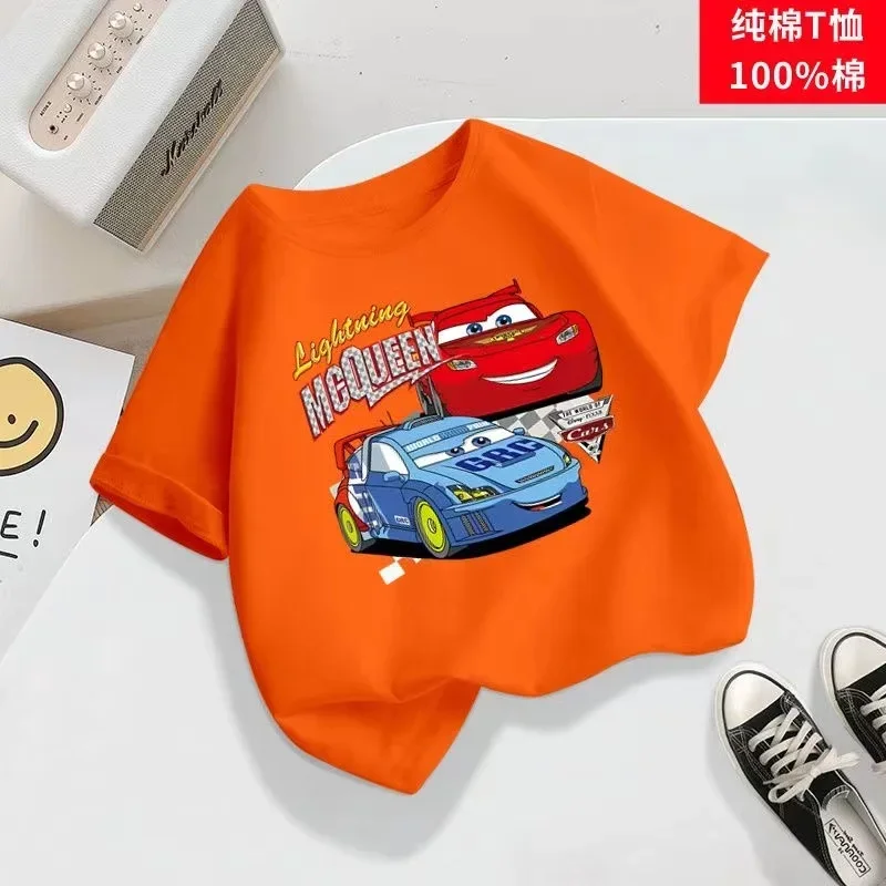 Disney Summer Kid Short Sleeve Tshirt Clothes Baby Boy Cartoon Pixar Cars Lightning McQueen Girl Toddler Pajama Top Children Tee