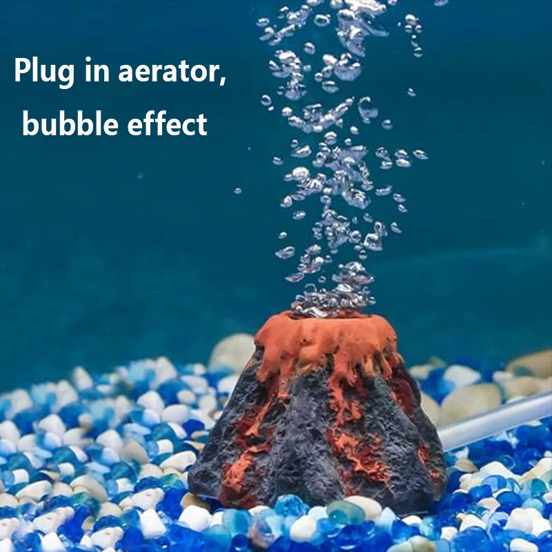 Aquarium Fish Tank Decoration Mini Resin Volcanic Decor Fish Tank Landscape Realistic Mountain Air Stone Bubbler