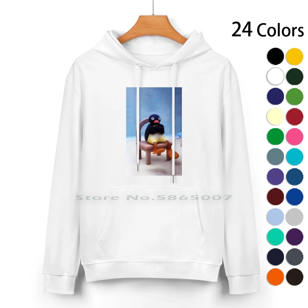 

Angry Pingu Pure Cotton Hoodie Sweater 24 Colors Pingu Animation British Cartoon Children Swiss Ice Caps Happy 100% Cotton