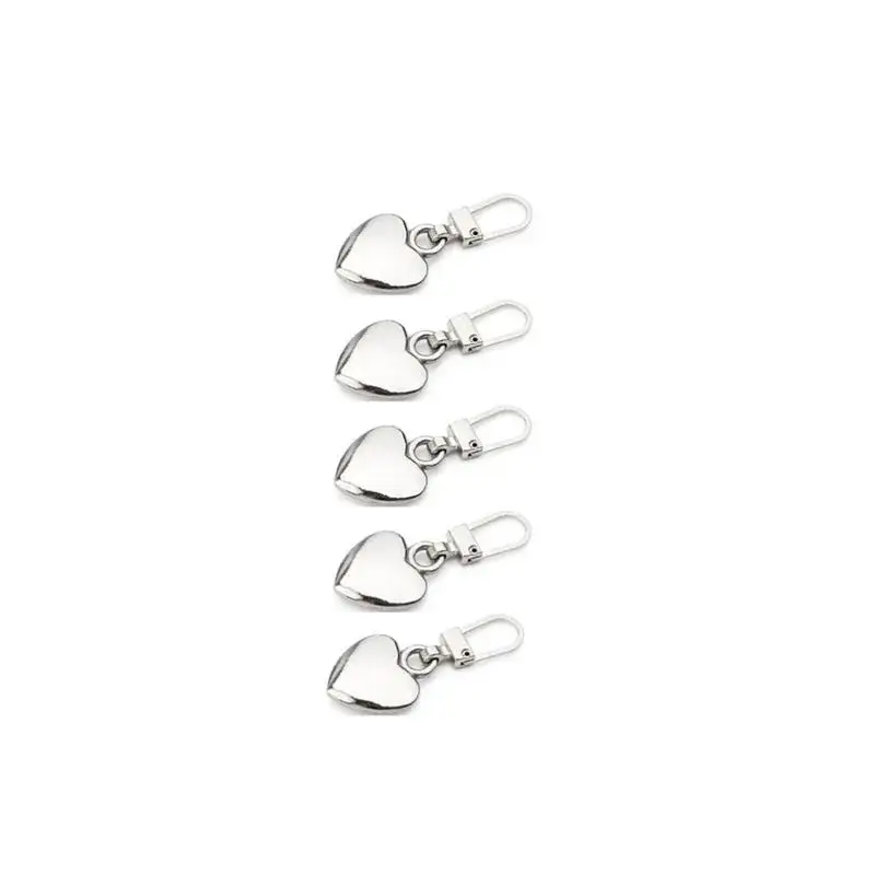 5PCS Heart Shape Metal Zipper Puller Heads Detachable Slider Repair Kit for Bags Backpacks Coats-Sewing Pull Tabs
