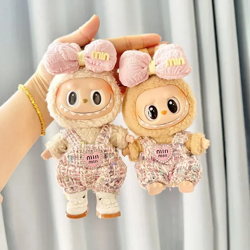 アイドル Labubu v2 Labubu V2 V1 20cm Doll Clothing Accessories Pink Backpack