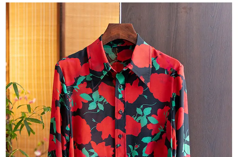 YCMYUNYAN-Silk Printing Blouses for Women, Long Sleeves, Floral Shirts, Korean Loose, Turn-Down Collar, New Casual Top, Summer