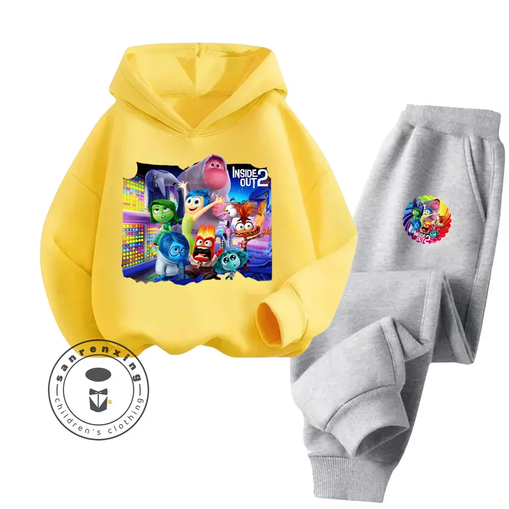 Cartoon Inside Out Suitable for Children 3-14 Years Old Fall Winter Lightweight Durable Fashion Hoodie + Pants Tracksuit