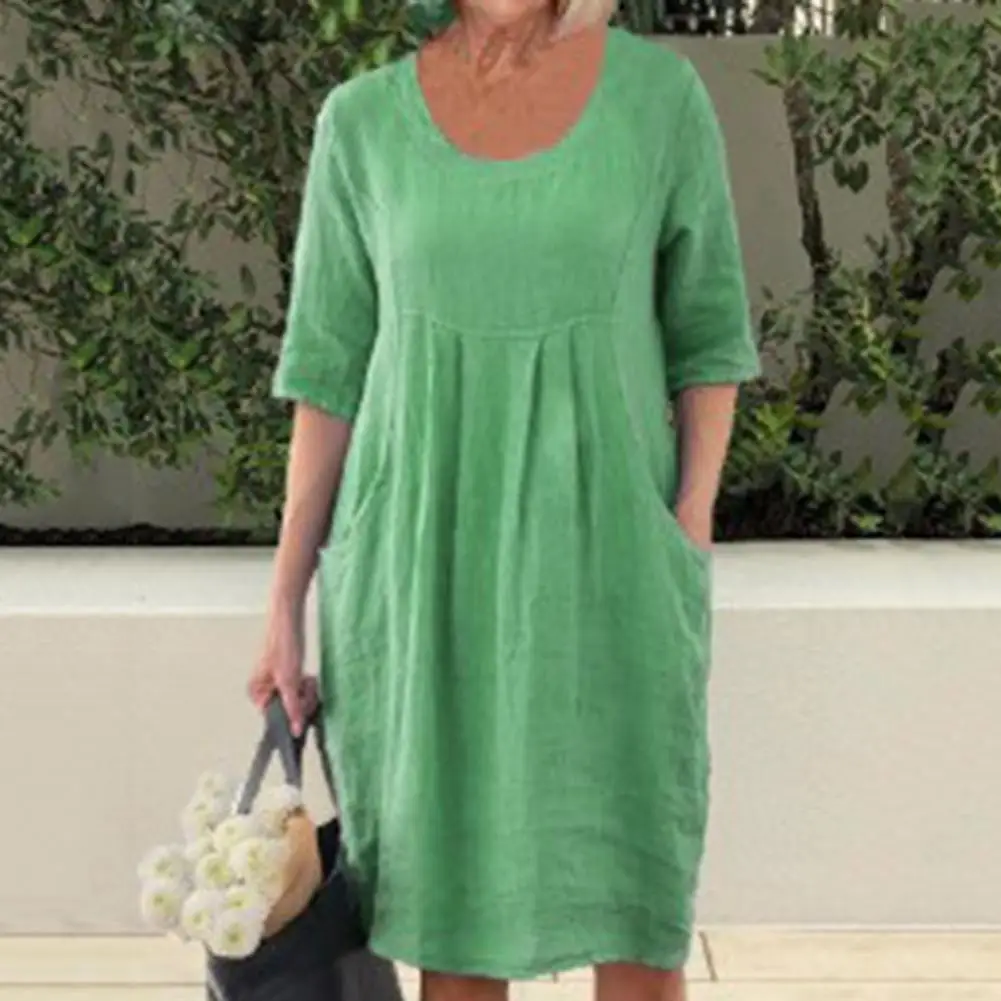 

3/4 Sleeve Dress Loose Casual A-line Dress Oversized Women's Midi Dresses Casual Spring Summer Streetwear Vintage Solid Color