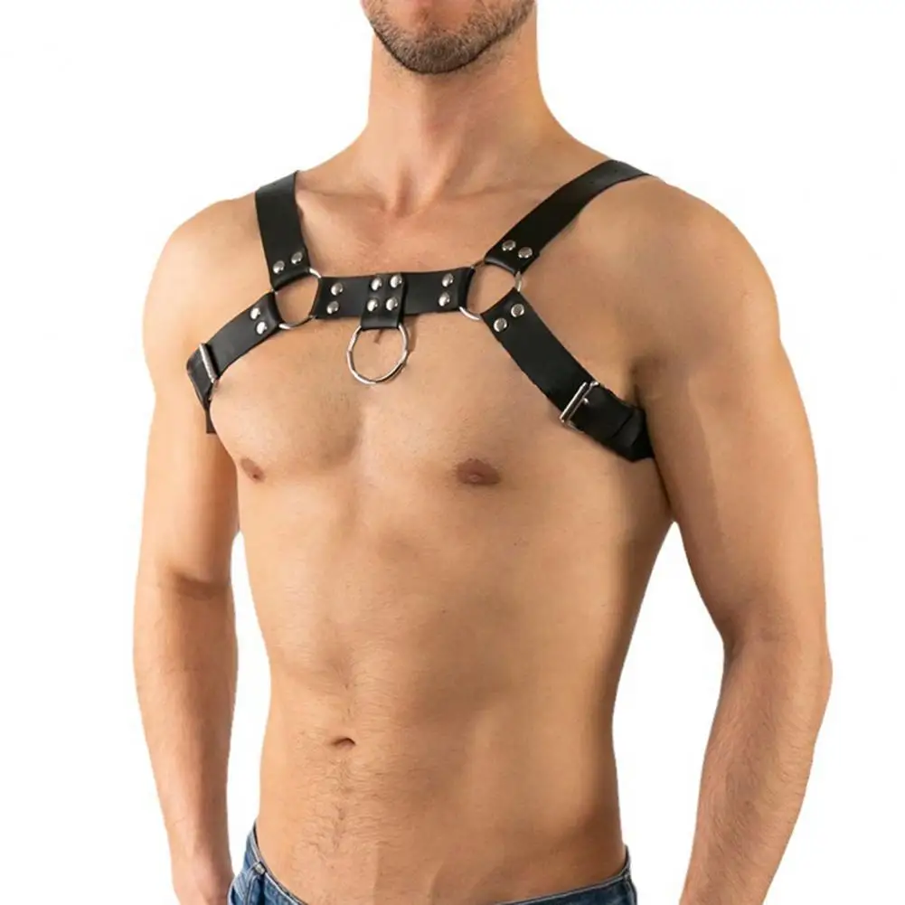 

Faux Leather Chest Belt Punk Style Rivet Decor Adjustable Wide Fetish Gay Clothing Rave Body Bondage Cage Harness Sex for Men