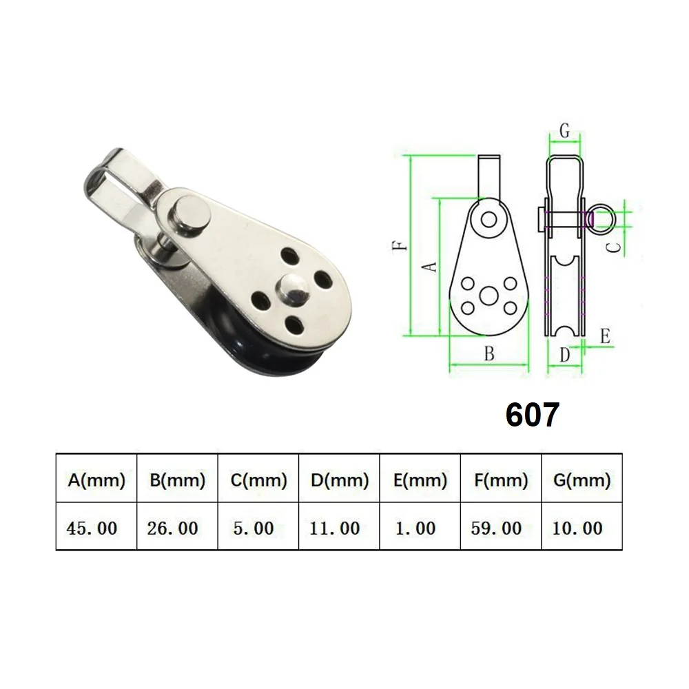 Timing Pulley 5PCS 316 Stainless Steel 60mm Wire Rope Crane Pulley Block For 2mm To 8mm Rope