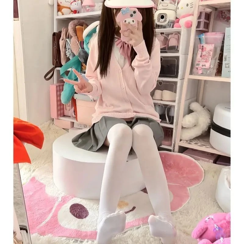 Anime Cosplay JK Uniform Cardigan Sweater Autumn/Winter Knitted Japanese Pink Knitted Sweater College Style Cardigan Coat 3