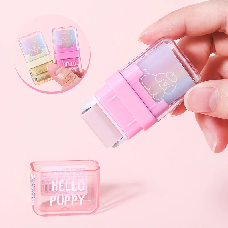 4 Pezzi Nuovi Gomme a Rullo Carine Kawaii con Design a Cartone Animato Hello Puppy, Pulizia Senza Sfondature, per la Scuola e Forniture di Cancelleria per Bambini - immagine 6