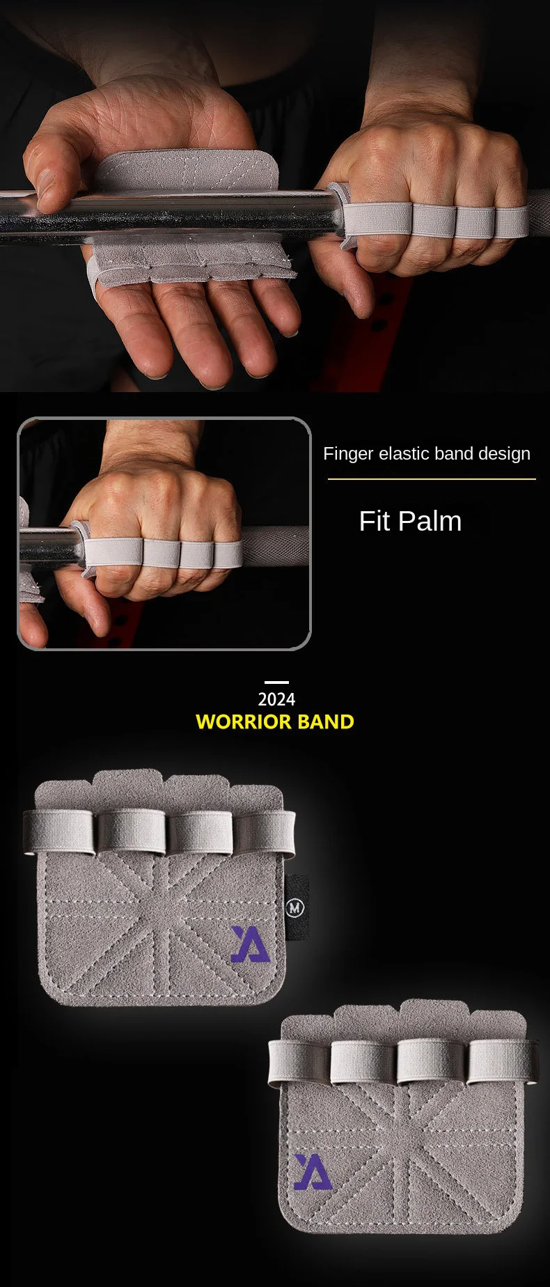 Description Picture 3 of itemFour-fingers Fitness Gloves Gym Barbells Weightlifting Cowhide Gloves Anti-slip Wear-resistant Palm Protect Workout Hand Support