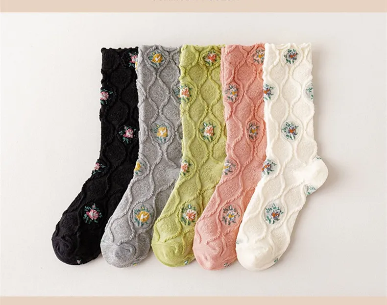 1 paar Mode Elegante Harajuku Frau Floral Weiße Socken Vintage Jacquard Korea Ethnische Baumwolle Casual Nette Mädchen Lustige Braun Sox – Detail 10