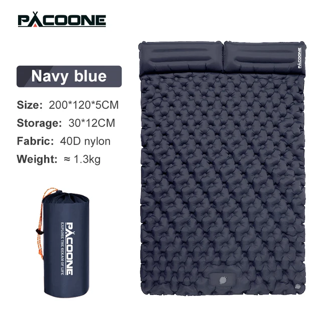 PACOONE Outdoor Camping Double Inflatable Mattress Extra Wide Sleeping Pad Ultralight Folding