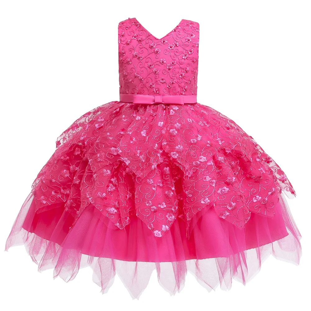 

Kids Girls Ball Gown for Birthday Party Dresses from 1 2 to 4 Years Baby Parties Elegant Princess Pink Red Children's Clothing