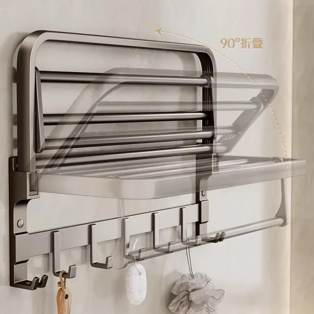Peg Rail Towel Rack With Shelf And Hooks Towel Holder Fold Movable
