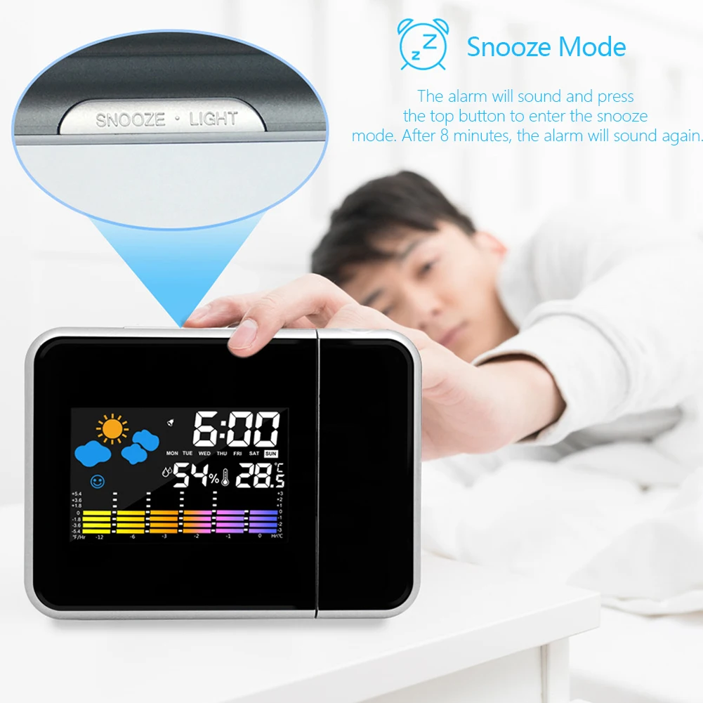 Projection Clock Digital LED Projector with Night Backlight Smart Alarm Clock for Home Bedroom Desk Table Thermometer Hygrometer