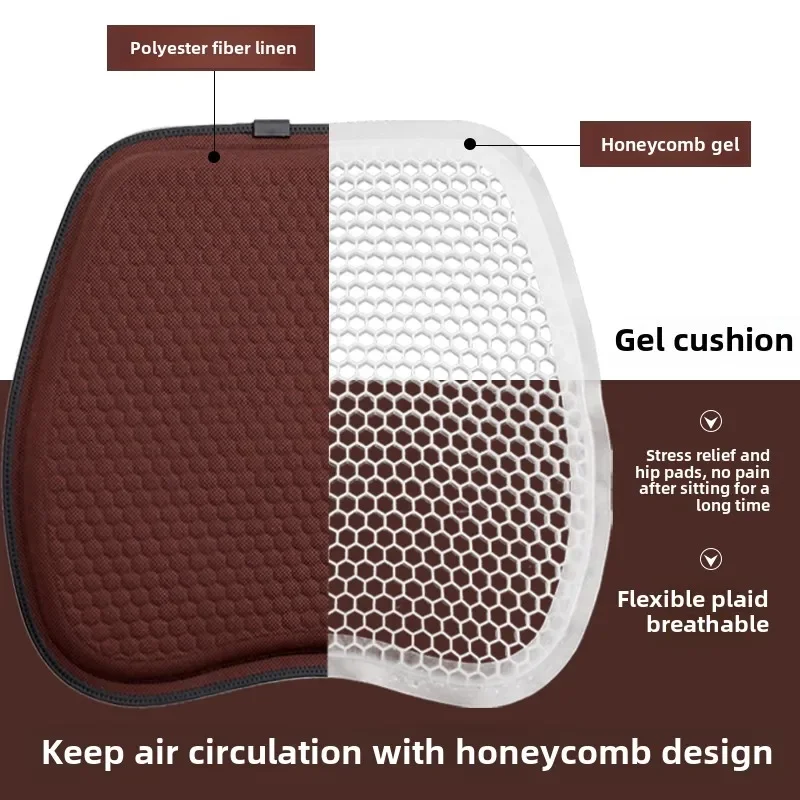Gray Universal Honeycomb Gel Seat Cushion - Breathable Cooling Pad for Car & Office - Ergonomic Pressure Relief & Non-Slip Design for Long Sitting