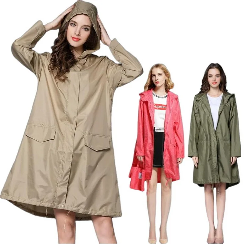Fashion Trench Women Hooded Windbreaker Candy Color Raincoats Outdoor Waterproof Rain Jacket X-Long Poncho