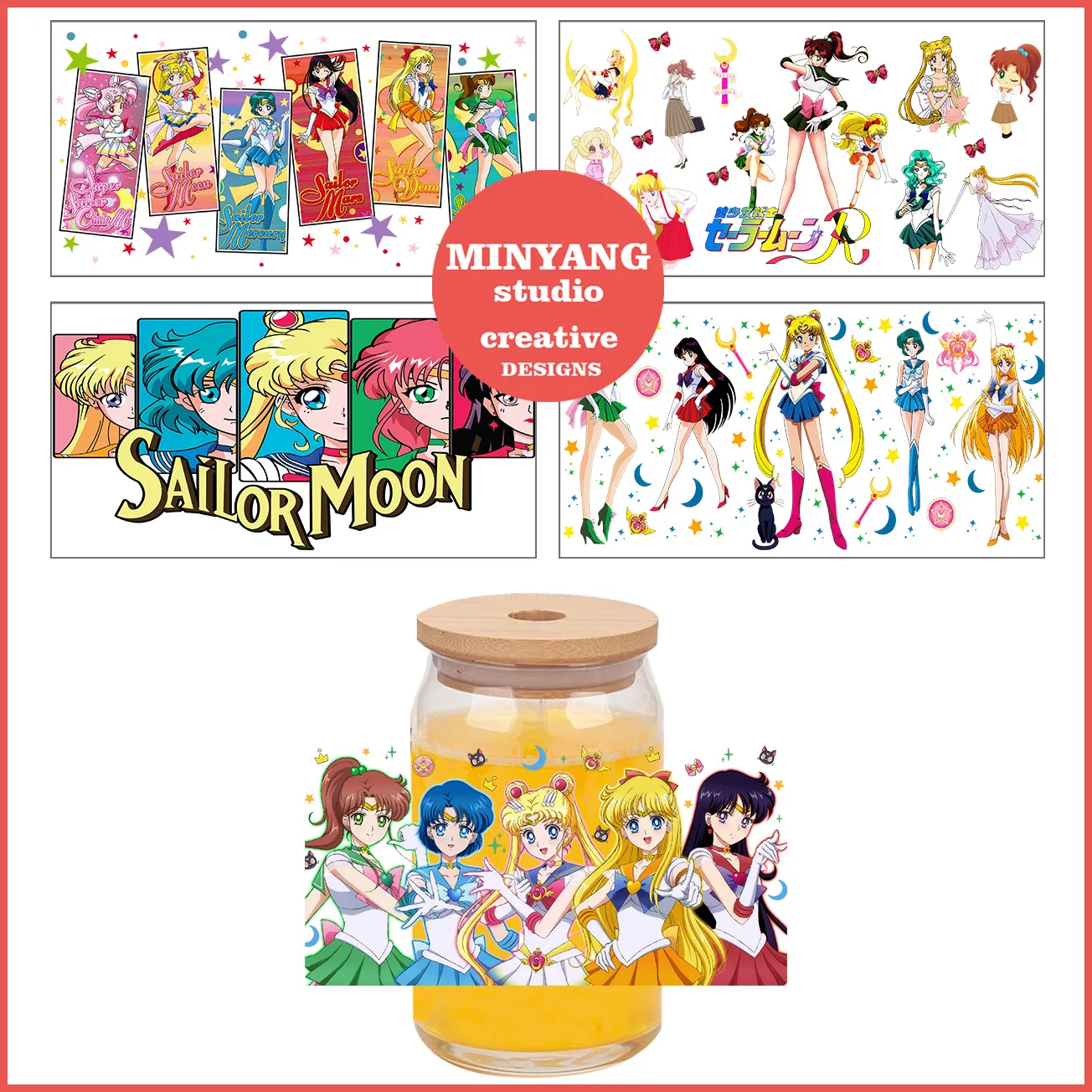 Moon girl easy peel waterproof DIY Decals 3D transfers uvdtf crystal stickers 16oz uv dtf cup wraps for Libbey Glasses