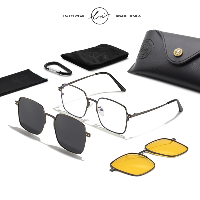 

LM 2+1 Lens Magnet Clip on Sunglasses Anti Blue Light Glasses Polarized Flip-on Sunglasses Men Women Fashion Computer Eyeglasses