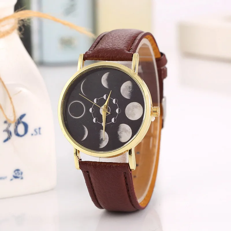 Moon Phase Astronomy Space Watch Fashion Women Quartz Watches Casual Leather Wrist Watch  Feminino