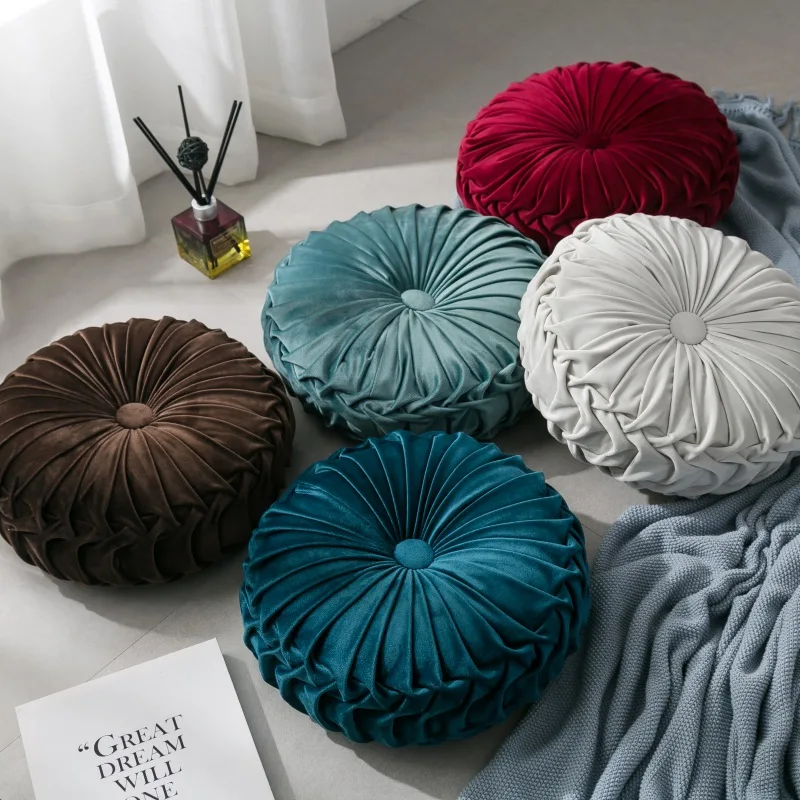 Velvet Throw Pillow. Soft Decorative Round Seating Cushion for Home Sofa. Couch, Chair, Bedroom, Floor. 1