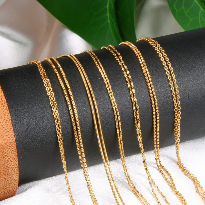 

Genuine 14k Yellow Gold Color Necklace for Women Water Wave Chain Snake Bone/O Chain 45cm DIY Pendant Necklace Pendant Jewelry