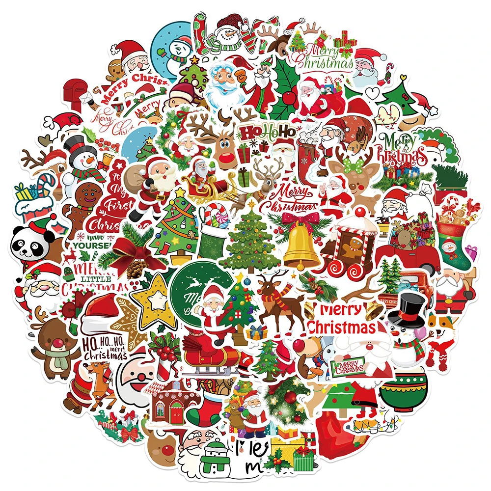 

10/30/50/100pcs Cute Merry Christmas Santa Claus Cartoon Stickers Aesthetic Decal Laptop Phone Car Scrapbook Stationery Sticker