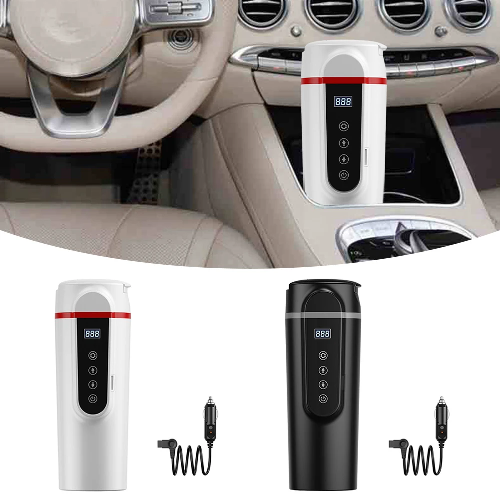 12V 24V Car Electric Heating Mug Portable Travel Cup for Coffee Tea and Noodles Adjustable Temperature with LCD Display