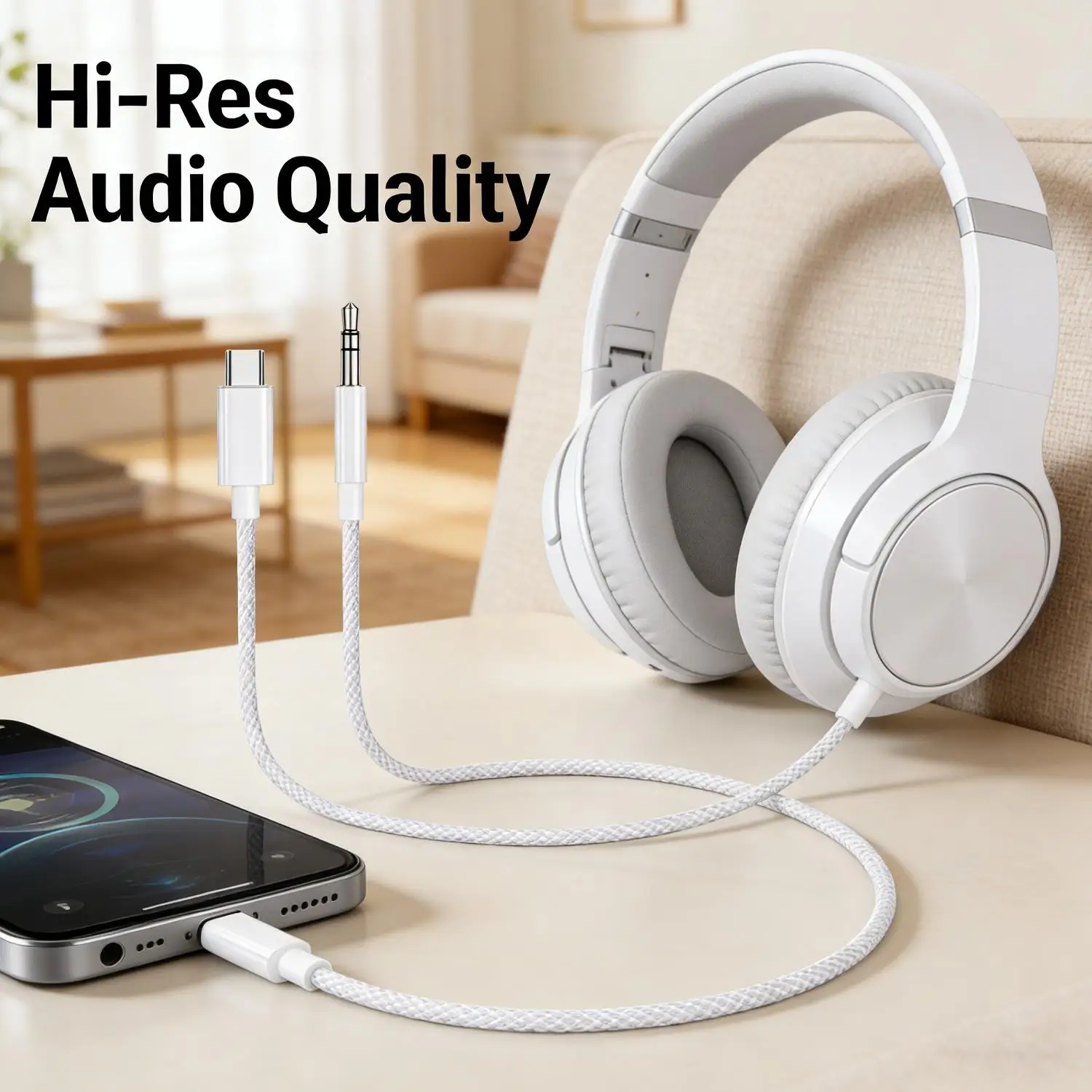 Universal USB C to 3.5mm AUX Audio Cable Adapter for Car Speakers and Headphones