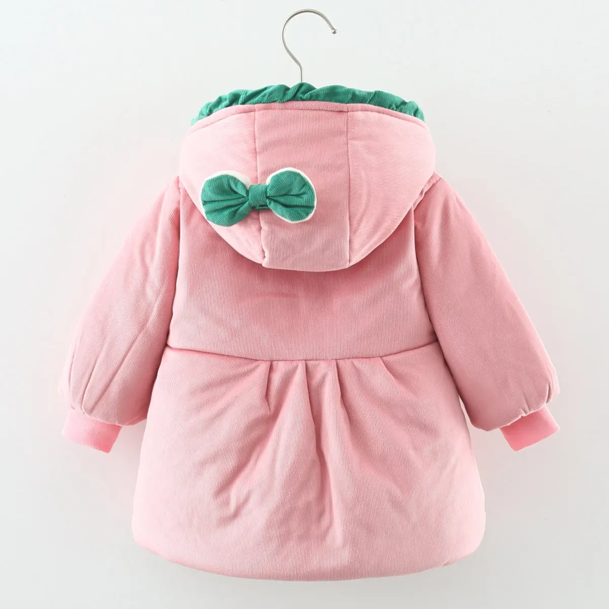 New Winter Girls' Cotton Coat Cartoon Cotton Coat Bow and Lace Contrast Button Double Pocket Children's Clothing