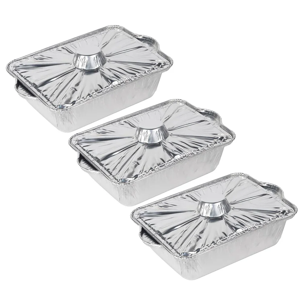 3 Pcs Tinfoil Pots Disposable Food Containers Foil Pot Kitchen Supplies Heat Resistant Baking Pot Food Storage Small Foil