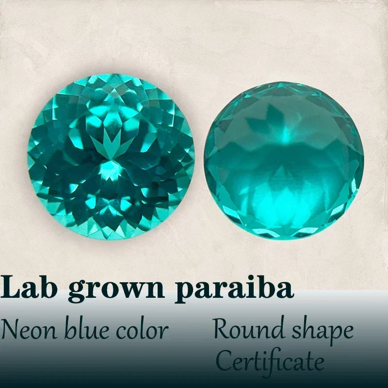 Paraiba Runder Laborgezüchteter Edelstein in Neonblau VVS1 für DIY-Schmuckherstellung Materialien Anhänger Großhandel mit Zertifikat