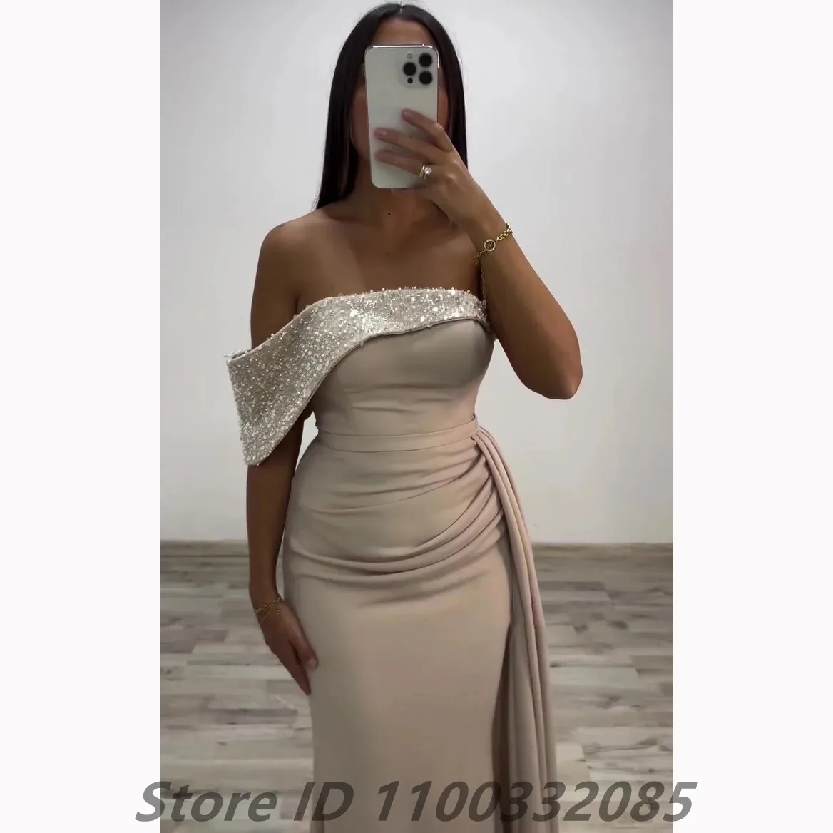Eightale Champagne Mermaid Evening Dress Sequin One Shoulder Women Party Prom Dresses Dubai Customized women prom dresses