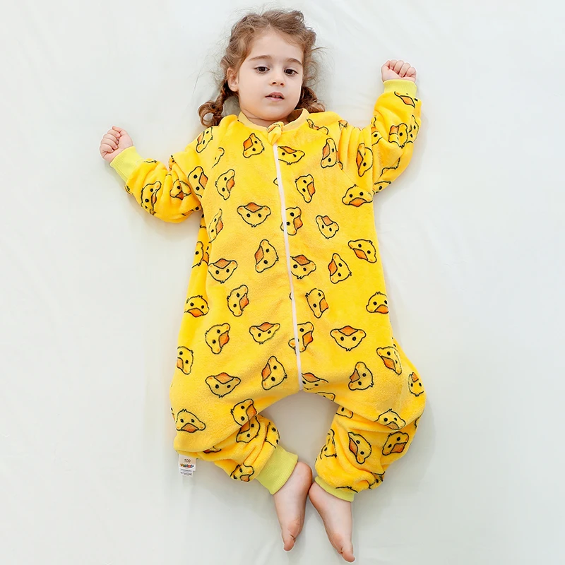 MICHLEY Duck Cartoon Flannel Children Baby Sleeping Bag Sack Winter Clothes Toddler Sleepsack Pajamas For Girls Boys 1-7T