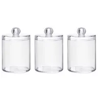 3pcs Makeup Cotton Swab Box Jar Ball Pad Clear Round Stackable Storage Holder Multi Purpose Lipstick Bathroom Storage Supplies 1