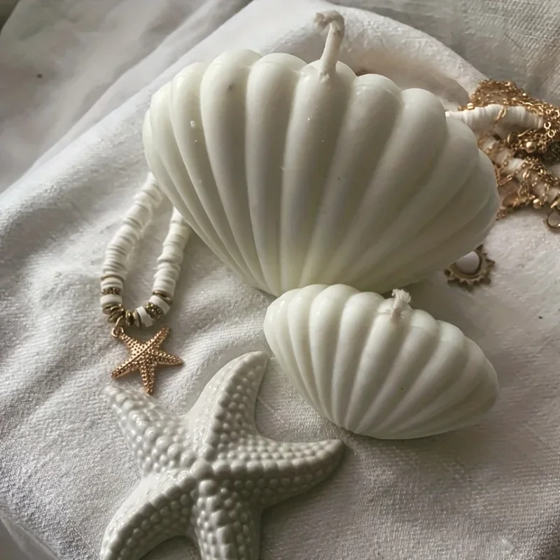 3D Shell Shaped Candle Silicone Mold Fan-shaped Striped Shell Scented Candle Plaster Making Mould Epoxy Resin Molds Home Decor