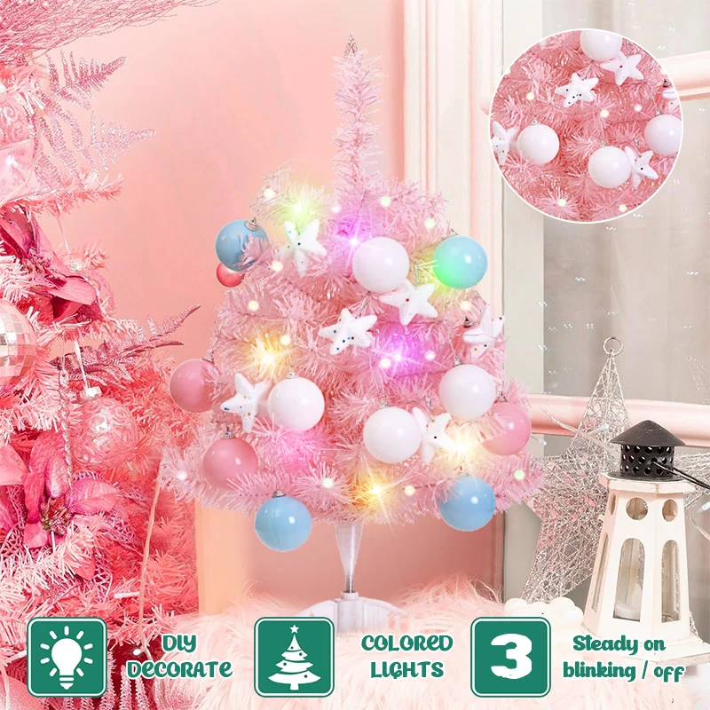 5060cmMiniPinkChristmasTreeArtificialTabletopSmallXmasTree
