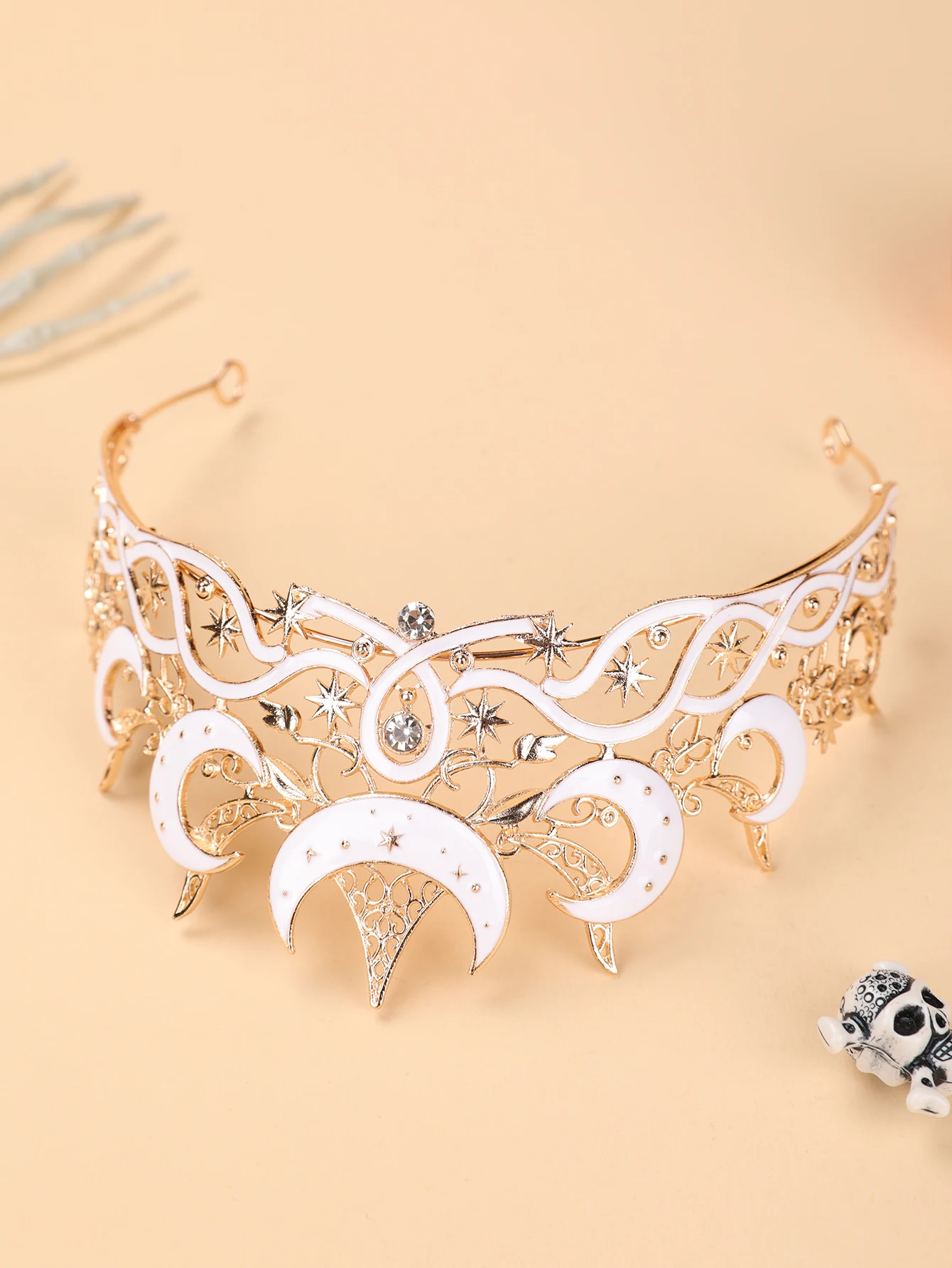 Gotische Halloween-Wasserdiamant-Krone Kopfschmuck Dunkles Design Modisches Beliebtes Accessoire für Europa – Detail 1